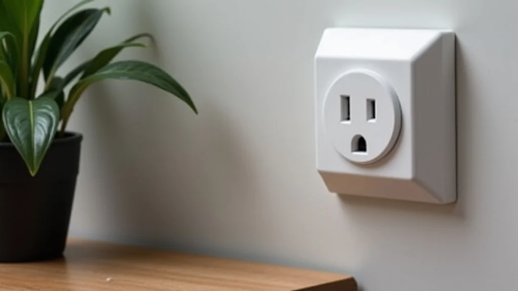 The image shows a Home Assistant smart plug plugged into an outlet, ready for simple setup.